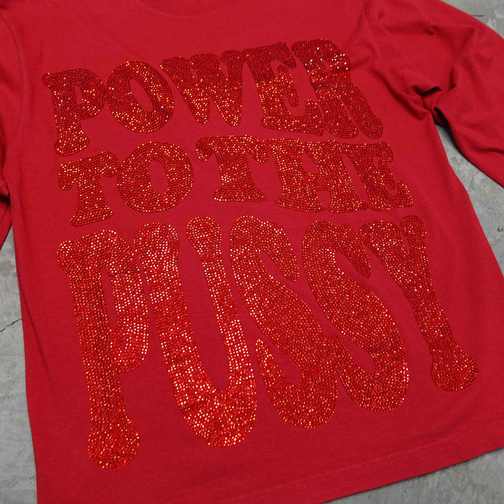 Red Power To The P Rhinestone Long Sleeve