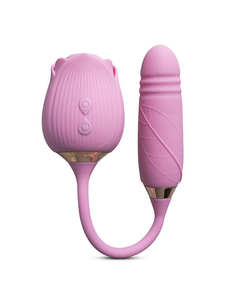 Pink Clitoral Rose Massager with Thrusting Vibrator