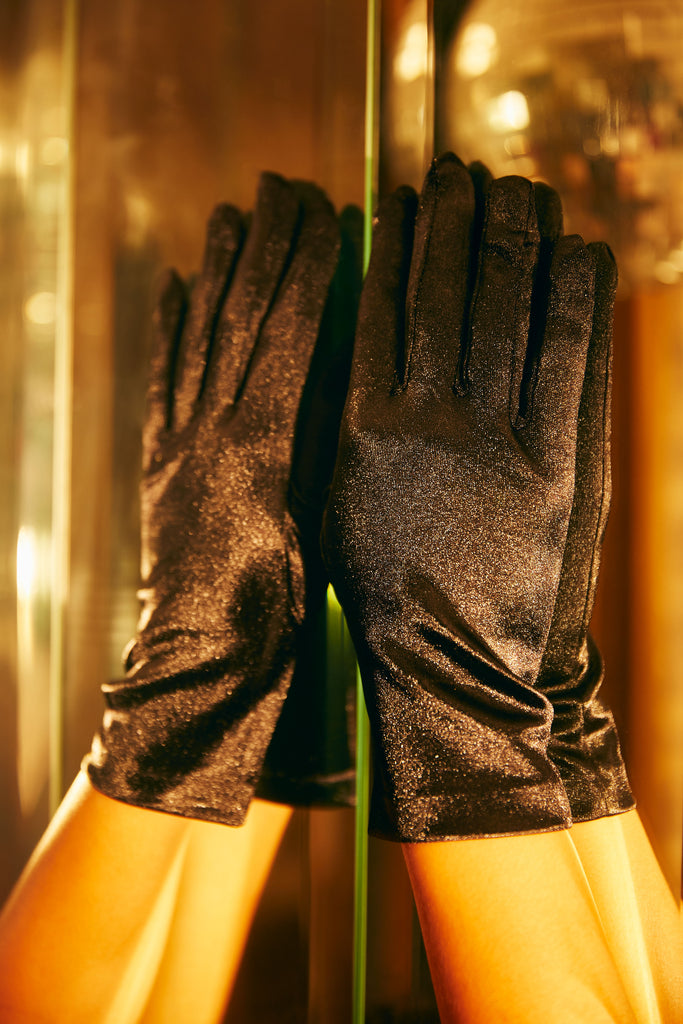 Black Satin Wrist Length Gloves