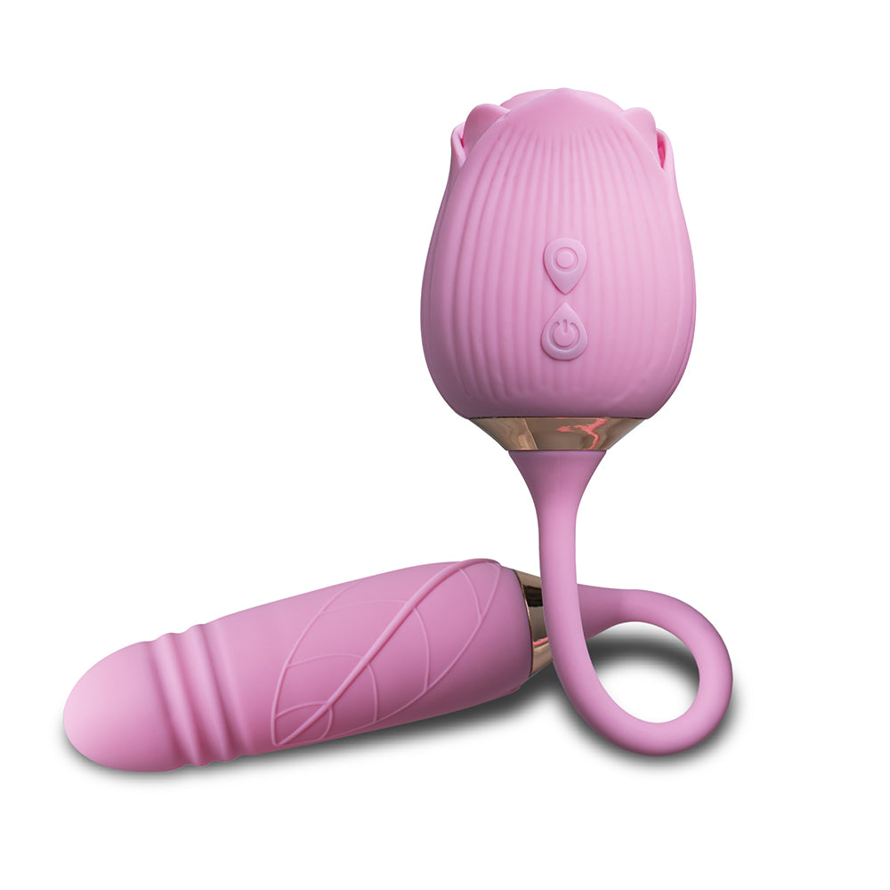 Pink Clitoral Rose Massager with Thrusting Vibrator